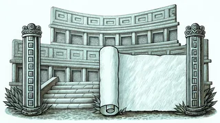 Roman numerals inscribed on ancient stone tablets beside aged parchment with an ink-filled stylus nearby.