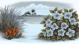 Exotic flowers bloom on Saipan's Bird Island near the sandy microbeach.