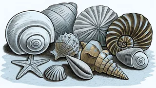 A collection of colorful seashells arranged artfully on pristine sandy beach.