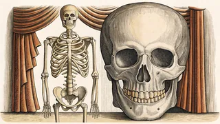 An anatomical skeleton model displaying bones and joints in detail.