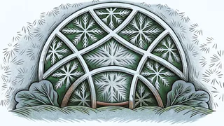 Intricate snowflakes create geometric patterns on a frost-covered window.