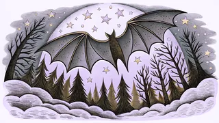 Fantastical creatures move through a moonlit enchanted forest.
