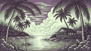 A stunning tropical beach resort with turquoise water, white sand, and swaying palms.