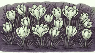 Spring bulbs blooming from soil