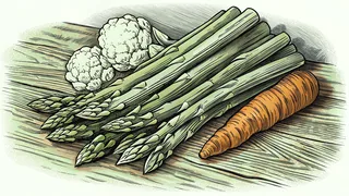 Crisp spring vegetables heap together on a weathered wooden surface.