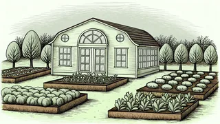 Fresh green sprouts push through dark soil as spring flowers begin to bloom overhead.