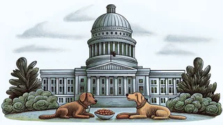 Cozy dogs and corn dogs sit in front of Springfield's Old Capitol.