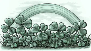 Celtic symbols with rainbow and pot of gold