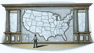 Geography display showing state outlines with borders and coastal features.