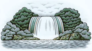 Powerful waterfalls crash with mist and spray while rainbows arc overhead.