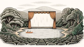 Scenes of summer activities including hiking, concerts, campfires, and water sports