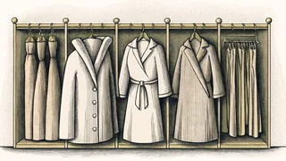 Summer clothing displayed on a dress form and hanging display