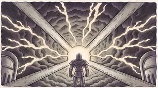 Epic superhero battle scene with futuristic technology and cosmic energy effects.