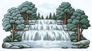Cascading waterfalls flow through Cascades Park near Tallahassee's lakes.