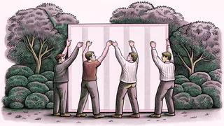 A diverse team collaborating and building toward a shared goal.
