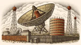 A Cold War era scene with satellites, military assets, and diplomacy.