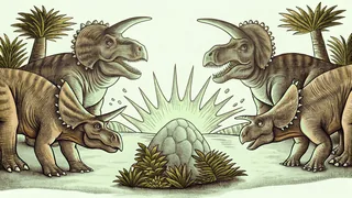 Late dinosaur era scene with asteroid striking planet.