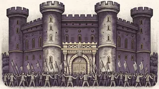 A French Revolution scene with the Bastille and citizens.