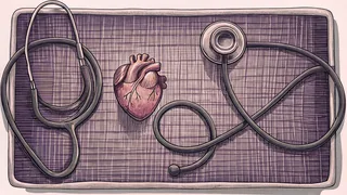 Medical teaching model of the heart with stethoscope