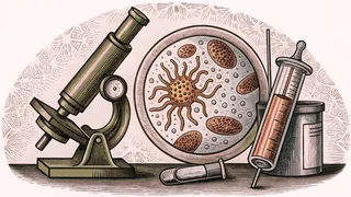 Microscopic immune cells fighting germs.