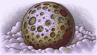 The Moon displayed in sequential phases from new crescent through full, with visible impact craters.