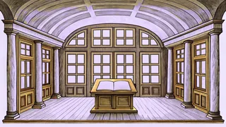 A merchant's study holds blank scrolls resting on a wooden desk.