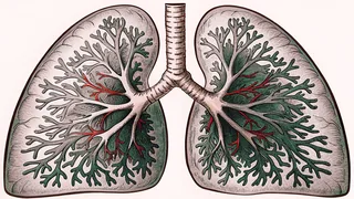 The human respiratory system showing lungs, bronchi, and diaphragm.