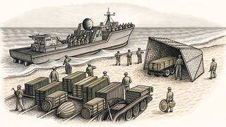 A World War II home front scene with military landing and rationing.