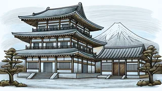 A historic Japanese temple surrounded by modern Tokyo skyscrapers and neon lights