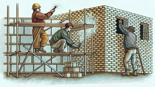 Skilled craftspeople working with tools and materials on various job sites.