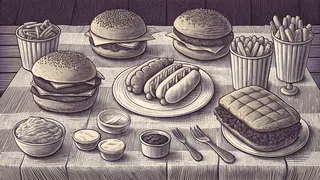 Traditional American comfort foods on a casual table.