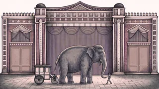 Various modes of transport including a gondola, pedicab, and elephant with decorative saddle.