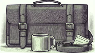 Practical father's day gift items arranged on a table including leather accessories and tools.