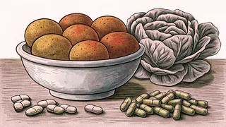 Nutrient-rich foods and supplements on a countertop
