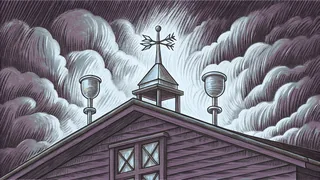 Weather measurement instruments including spinning weather vane, rain gauge, anemometer.