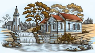 A picturesque waterfall flowing into a clear lake surrounded by natural landscape.