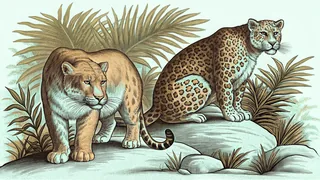 Powerful wild cats including a tiger, leopard, and jaguar in their natural habitats