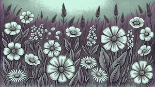 Colorful wildflower meadow bursting with diverse flowers in full spring bloom.