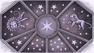 Zodiac constellations Leo, Scorpius, Taurus, and Gemini traced among bright stars in the night sky.